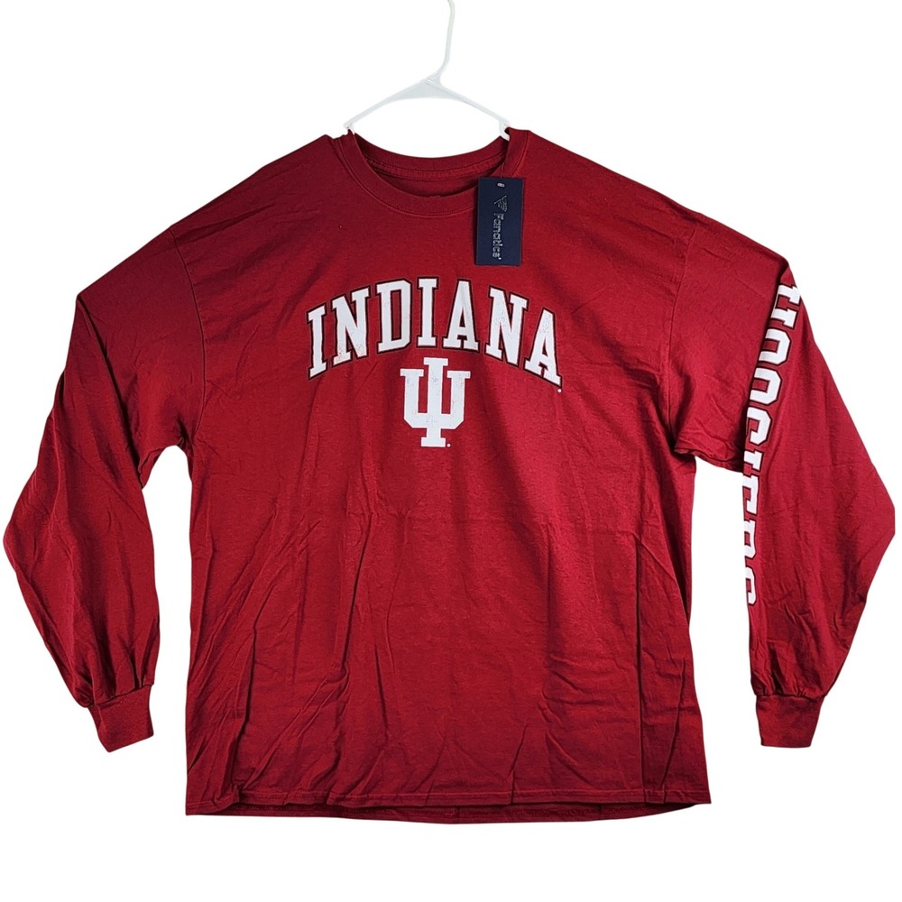 Indiana Hoosiers Long Sleeve Fanatics T-Shirt Mens 2XL Red Collegiate Sports Tee